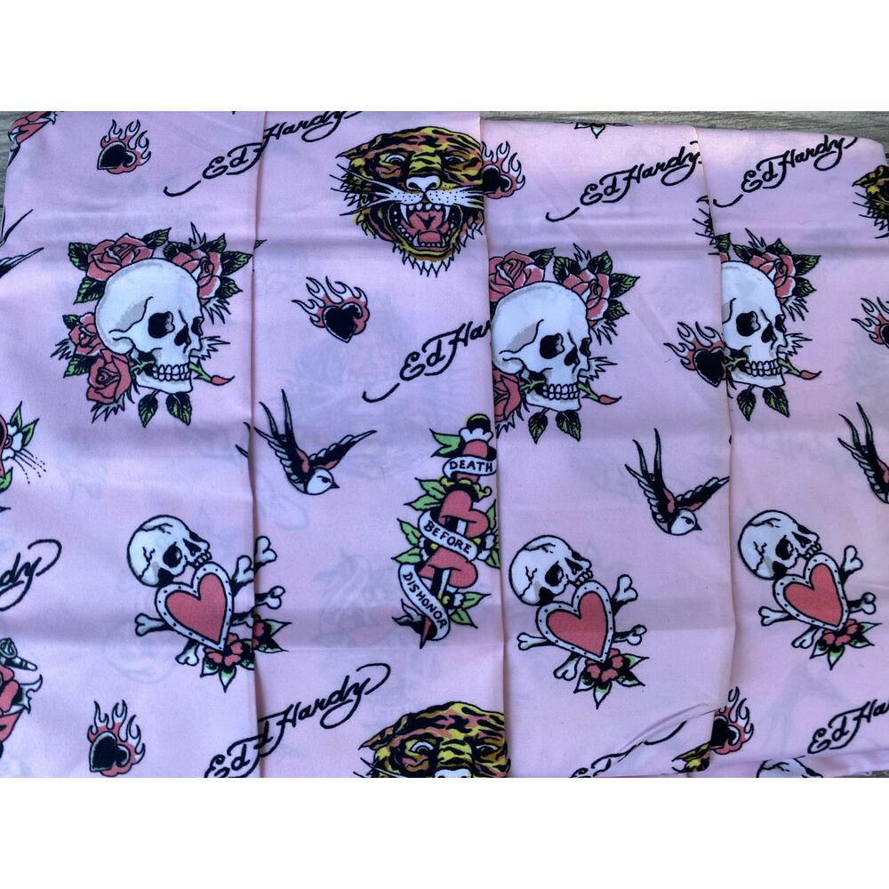 Ed Hardy Queen Sheet Set Pink Skulls Tigers Hearts Tattoo 6pc